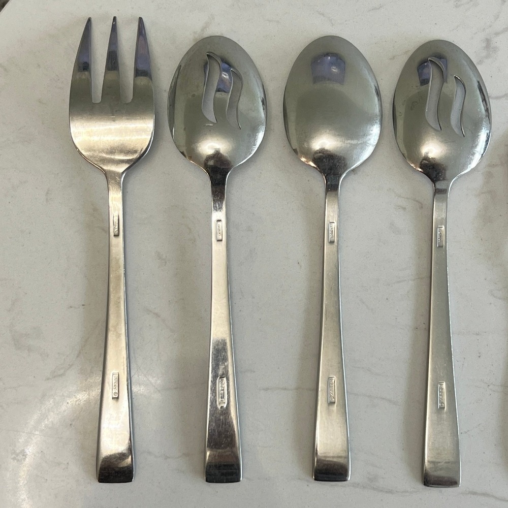 Libbey Flatware Serving Set Stainless Steel Retro Modern Hostess Utensils‎ - Picture 6 of 8